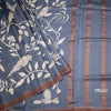 Pure Tussar Greyish Blue Printed Saree With Ribbon Border