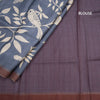 Pure Tussar Greyish Blue Printed Saree With Ribbon Border