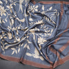 Pure Tussar Greyish Blue Printed Saree With Ribbon Border