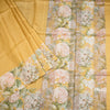 Pure Tussar Yellow Checked Saree With Floral Printed Border
