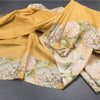 Pure Tussar Yellow Checked Saree With Floral Printed Border