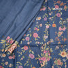 Pure Tussar Blue Checked Saree With Floral Printed Border