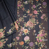 Pure Tussar Black Checked Saree With Floral Printed Border