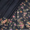 Pure Tussar Black Checked Saree With Floral Printed Border