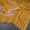 Linen Mango Yellow Floral Printed Saree With Ribbon Border