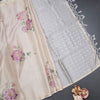 Raw Silk Cream Floral Printed Saree With Ribbon Border