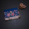 Katan Silk Dark Blue Floral Printed With Sequence Work Saree And Thread Border