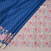 Katan Silk Dark Blue Floral Printed With Sequence Work Saree And Thread Border