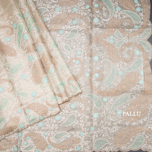 Tissue Kota Gold Thread Work Saree With Paisley Design
