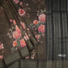 Semi Linen Olive Green Floral Printed Saree With Zari Border