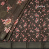 Semi Linen Olive Green Floral Printed Saree With Zari Border