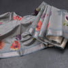 Semi Raw Silk Grey Floral Printed Saree With Zari Border