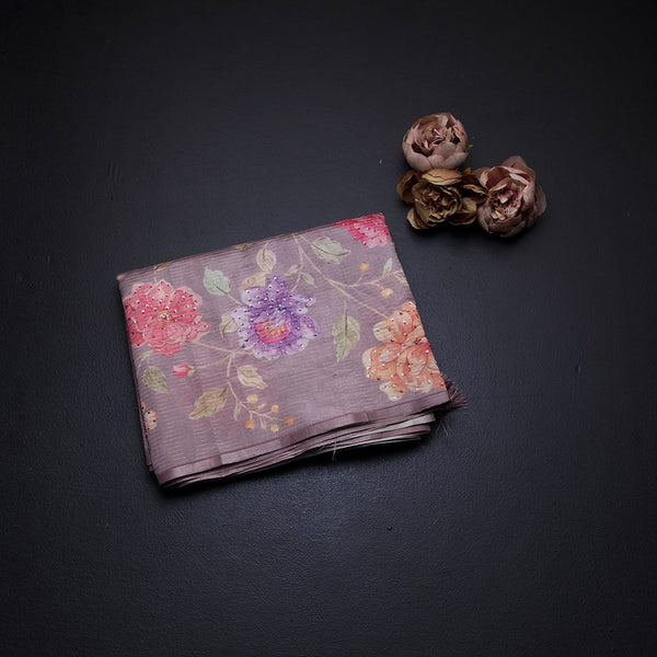 Raw Silk Brown Zari stripes Saree And Printed Sequence Work