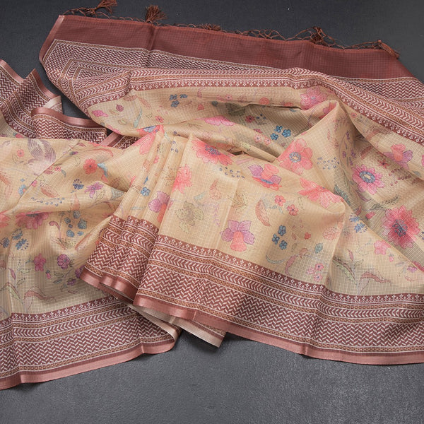 Kota Light Sandal Floral Printed Saree