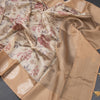 Raw Silk Cream Zari Stripes With Floral Printed Saree 03