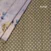Semi Raw Silk Light Greyish Blue Floral Printed Saree With Ribbon Border