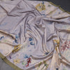 Semi Raw Silk Light Greyish Blue Floral Printed Saree With Ribbon Border
