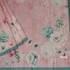 Semi Raw Silk Onion Pink Floral Printed Saree With Ribbon Border
