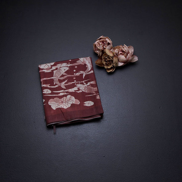 Semi Raw Silk Maroon Floral Printed Saree With Ribbon Border