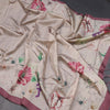 Semi Raw Silk Beige Floral Printed Saree With Ribbon Border