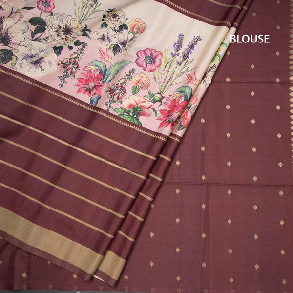 Raw Silk Maroon Zari Stripes Saree With Zari Border