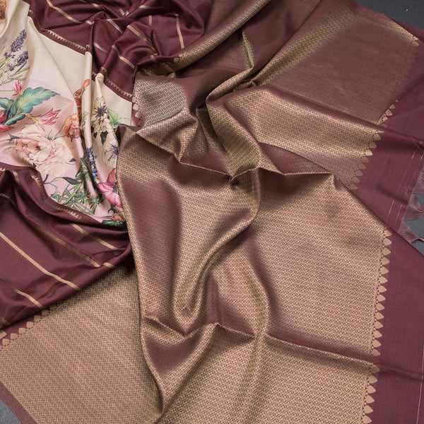 Raw Silk Maroon Zari Stripes Saree With Zari Border