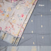 Raw Silk Grey Floral Printed Saree With Zari Border