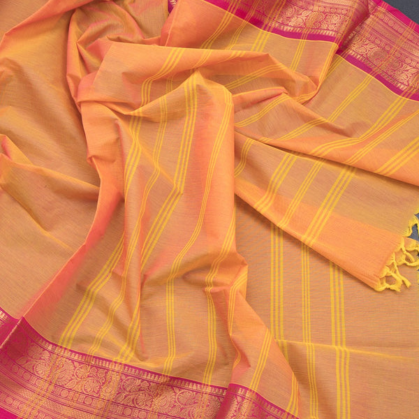 Chettinad Cotton Shot Colour Plain Saree With Zari Border With Blouse
