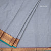 Chettinad Cotton Grey Plain Saree With Zari Border With Blouse