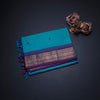 Chettinad Cotton Sky Blue Saree With Small Buttas And Temple Border With Blouse
