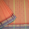 Chettinad Cotton Light Orange Saree With Small Buttas And Temple Border With Blouse