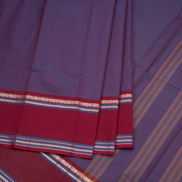 Chettinad Cotton Shot Colour Striped Saree With Maroon Border Without Blouse