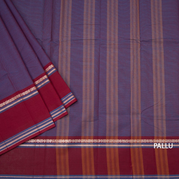 Chettinad Cotton Shot Colour Striped Saree With Maroon Border Without Blouse