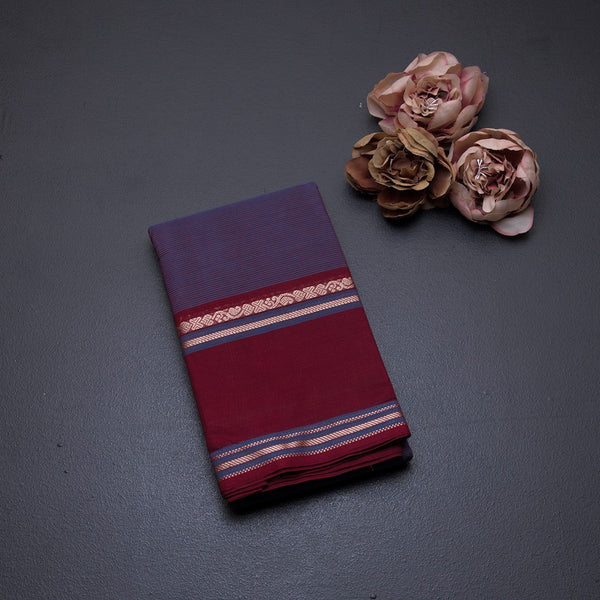 Chettinad Cotton Shot Colour Striped Saree With Maroon Border Without Blouse