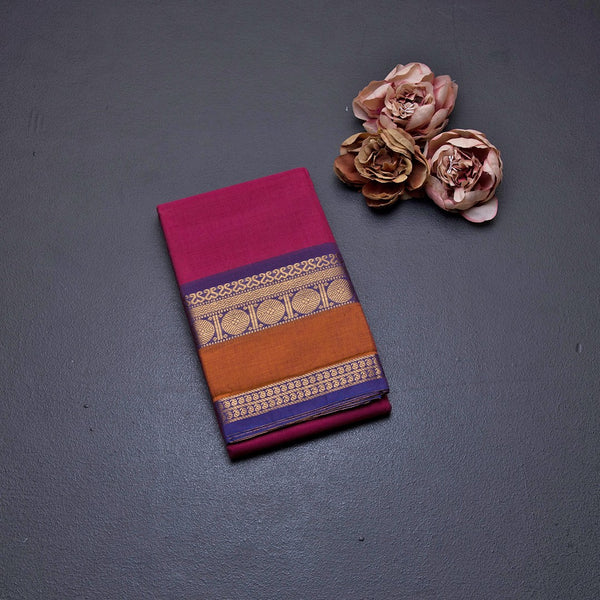 Chettinad Cotton Pink Plain Saree With Zari Border Without Blouse