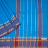 Chettinad Cotton Sky Blue Plain Saree With Rettapet Border Without Blouse