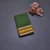 Chettinad Cotton Leaf Green Plain Saree And Thread With Zari Border Without Blouse