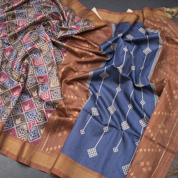 Raw Silk Multi Colour Printed Saree With Zari Border