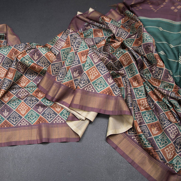 Raw Silk Multi Colour Printed Saree With Zari Border 02