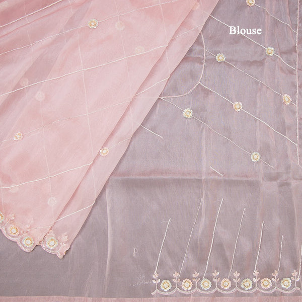 Organza Rose Pink Saree With Embellishment Work