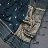 Tussar Peacock Blue Saree With Zari Buttas And Satin Border