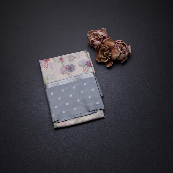 Kota Cream Floral Printed Saree With Zari Buttas On Border 02