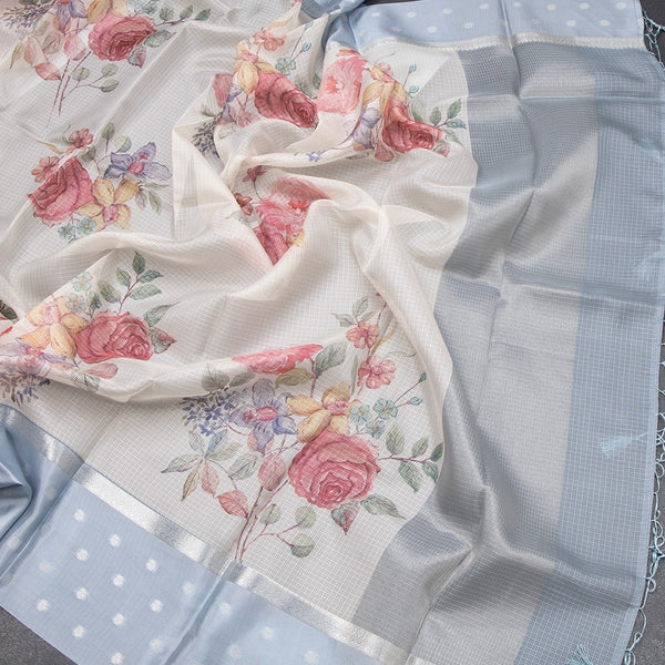 Kota Cream Floral Printed Saree With Zari Buttas On Border 03