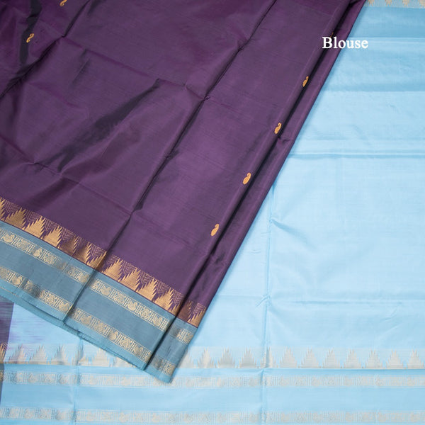 Vaazhai Naar Dark Purple Saree With Thread Buttas And Contrast Pallu