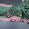 Vaazhai Naar Mehandi Green Saree With Thread Buttas And Contrast Pallu 02