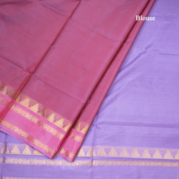 Vaazhai Naar Shot Colour Saree With Thread Buttas And Contrast Pallu