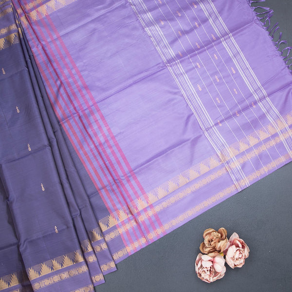 Vaazhai Naar Dark Purple Saree With Thread Buttas And Contrast Pallu 02