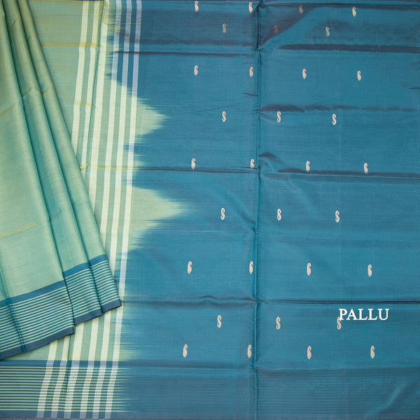 Vaazhai Naar Shot Colour Saree With Thread Buttas And Contrast Pallu 02