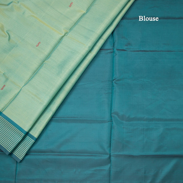 Vaazhai Naar Shot Colour Saree With Thread Buttas And Contrast Pallu 02