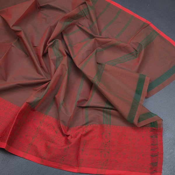 Chettinad Cotton Shot Colour Plain Saree With Thread Border